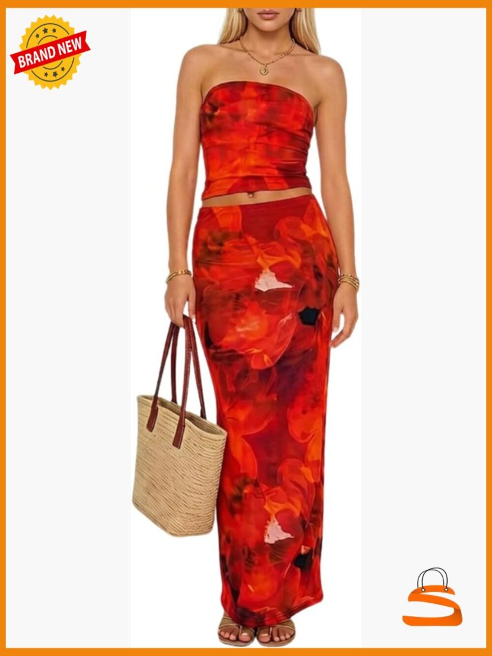Y2K Floral Tube Top & Bodycon Maxi Skirt Set 2 Piece